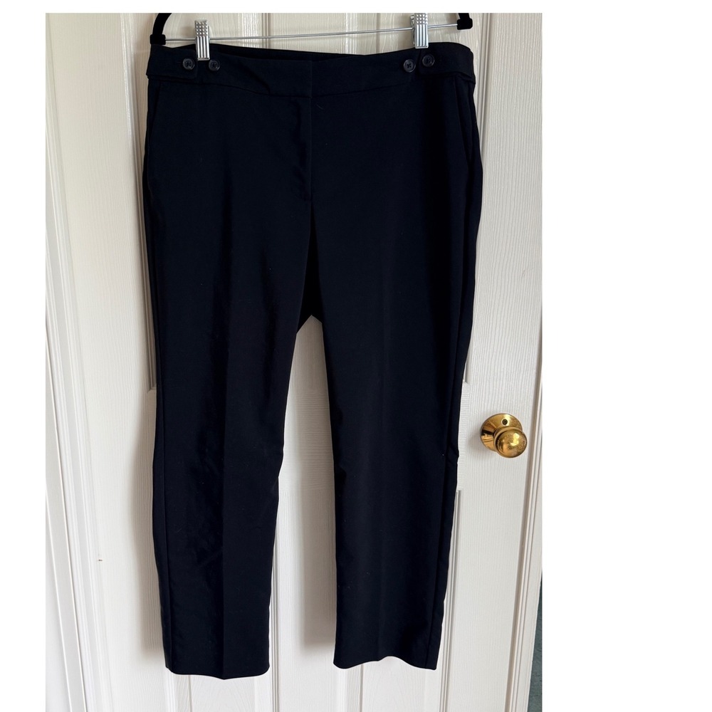 Ann Taylor Factory Petite Black Ankle Trousers Button Waist Tab Size 12P
